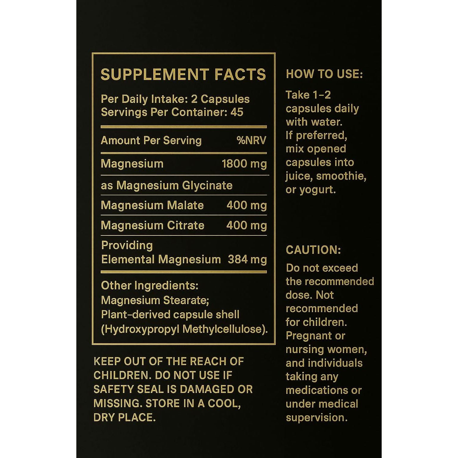 Magnesium Glycinate 3-In-1 Complex – 1800Mg with Glycinate, Malate & Citrate – 384Mg Elemental Magnesium – High Absorption Vegan Capsules – 90 Count