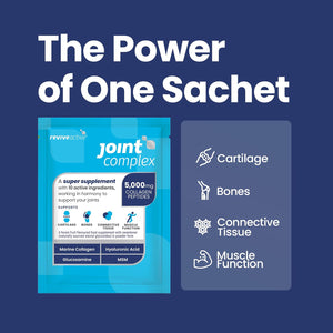 Joint Complex by Revive Active - a Daily Sachet - Contributes to the Support of Joints, Cartilage, Bones & Muscle Function with Marine Collagen, Hyaluronic Acid, Glucosamine - 30 Days Supply