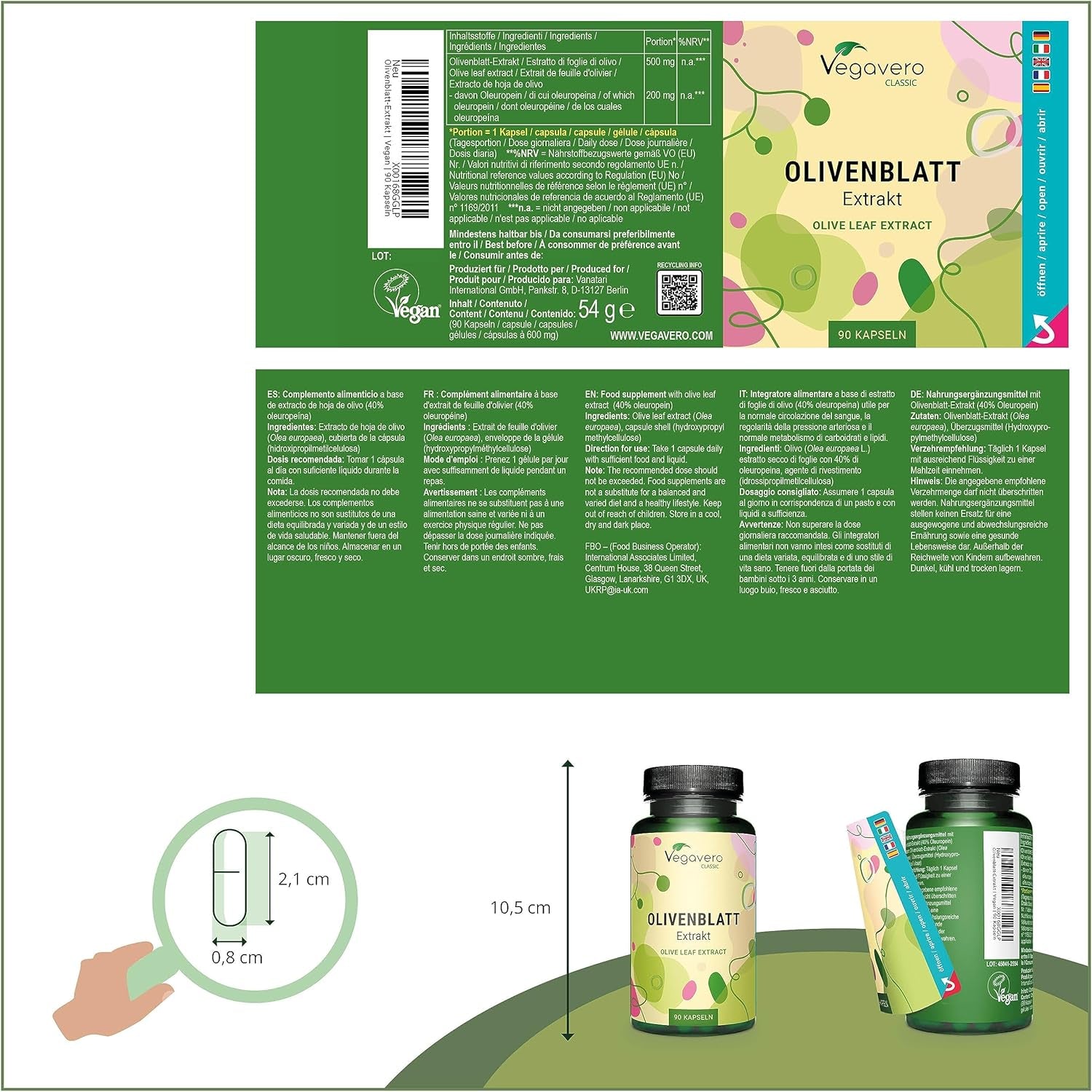 Vegavero Olive Leaf 7500 Mg | Highest Strength 40% Oleuropein | 15:1 Extract from Spanish Olive Leaves | NO Additives, Lab-Tested | 90 Capsules | Vegan