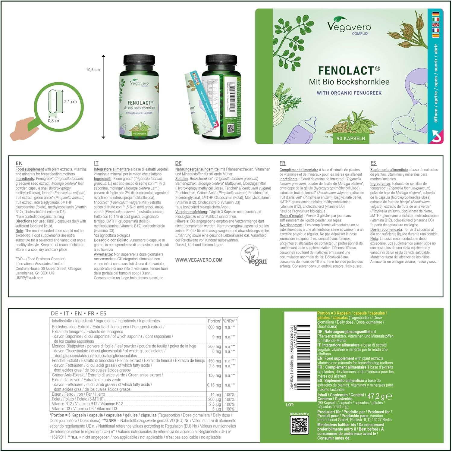 Vegavero Lactation Supplement | Breastfeeding Vitamins | Organic Fenugreek, Iron, Folic Acid and Vitamin D | NO Additives | 90 Capsules | Vegan