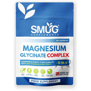 Magnesium Glycinate Complex British Made 5-In-1 by SMUG Supplements - 60 Capsules - Advanced Blend Combining Magnesium Glycinate, Citrate and Malate. with Added Vitamin B6 and Zinc.