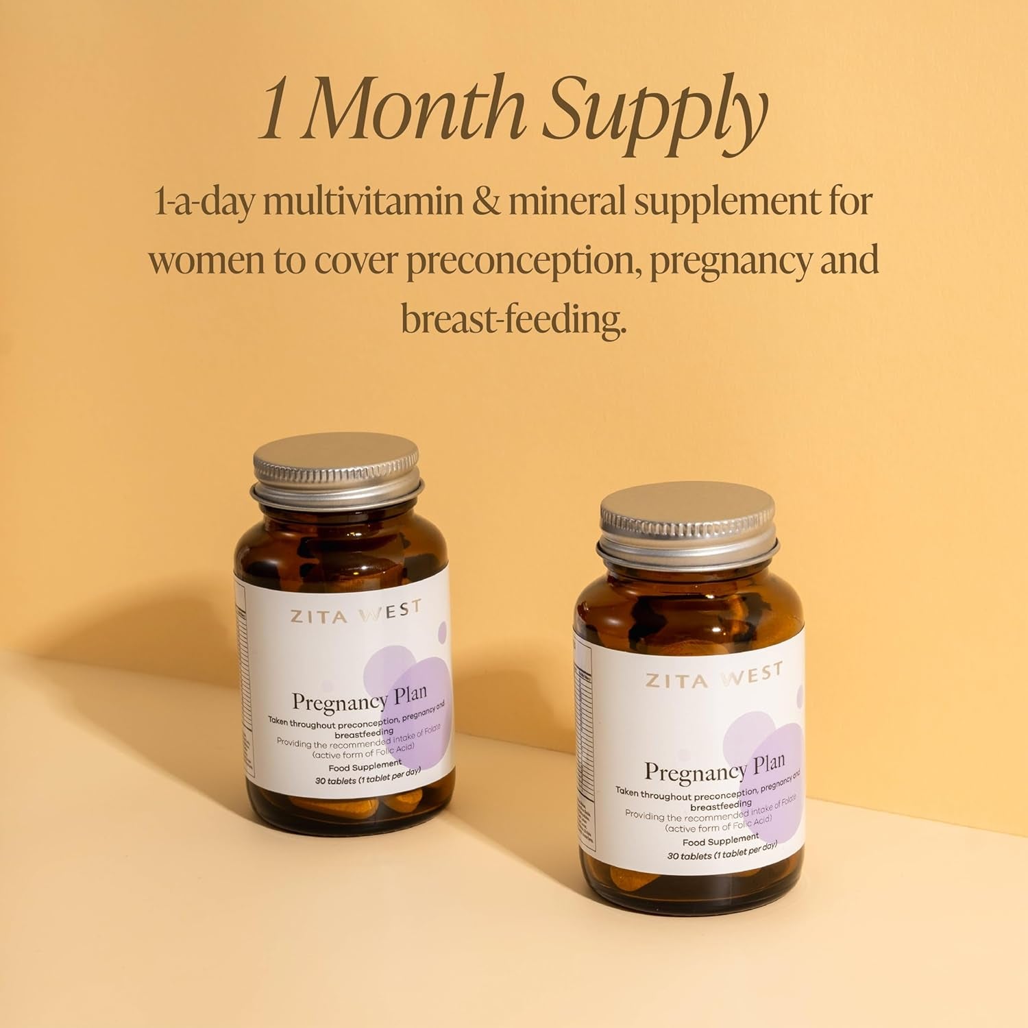 Zita West Pregnancy Plan Conception Vitamins - Preconception, Pregnancy & Breastfeeding Multivitamin - Including Folate - 30 Tablets (1 Month Supply)