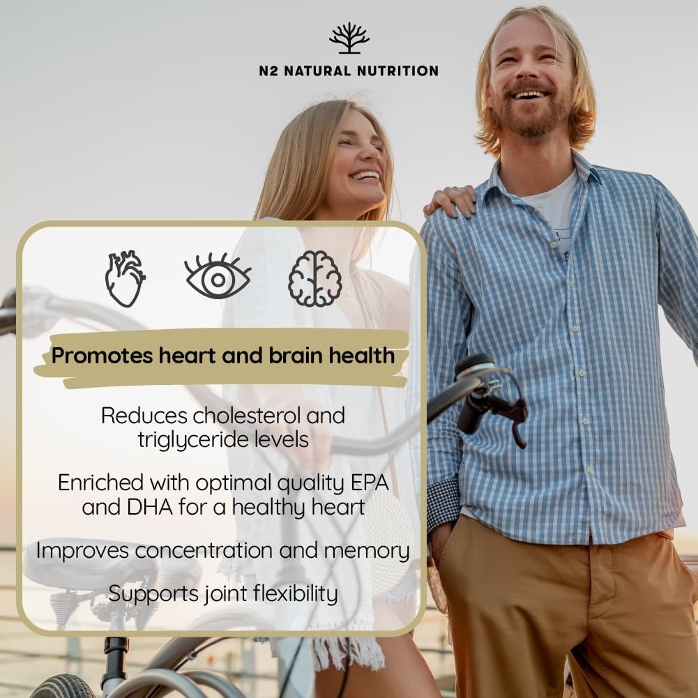 Omega 3 2000Mg 700Mg EPA + 500Mg DHA with Vitamin E, Supports Normal Heart, Brain & Vision Function. Heavy Metal Free. 120 Softgel N2 Natural Nutrition