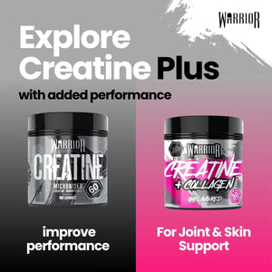 Warrior Creatine Monohydrate + Collagen Powder 270G - Pure Hydrolysed Peptides (Bovine) - Supports Muscle Recovery - Workout Supplement for Women and Men (Not Tablet) - 30 Servings (Unflavoured)