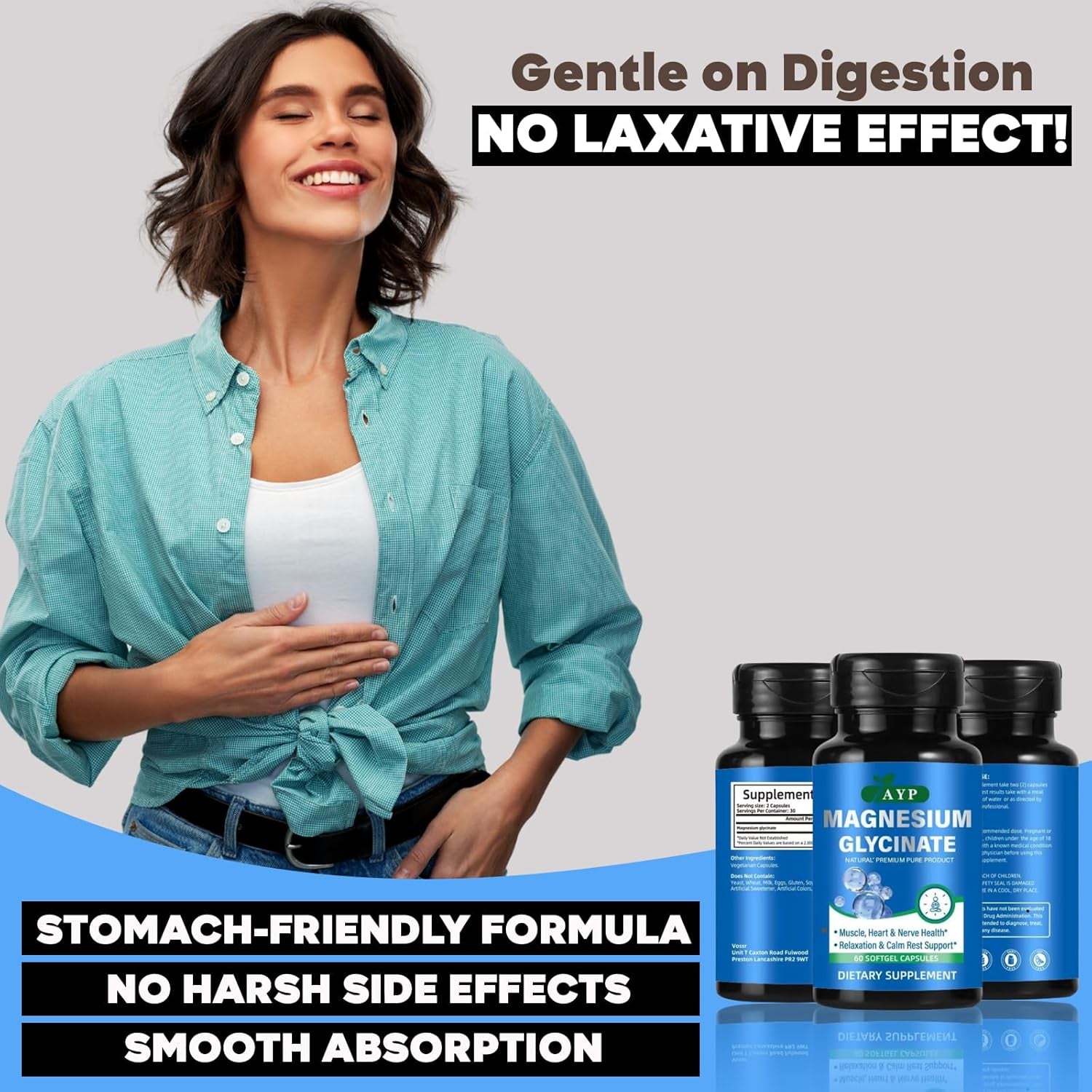 Magnesium Glycinate Supplements 2000Mg High Strength Premium Pure Magnesium - 60 Capsules for Muscle Heart Nerve Health Relaxation Calm for Men & Women