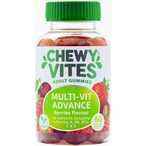 Chewy Vites Adult Multivitamin Advance, 60 Multivitamin Gummies, 12 Essential Nutrients, 2 Months Supply, Real Fruit Juice, Vegan, Berries Flavour