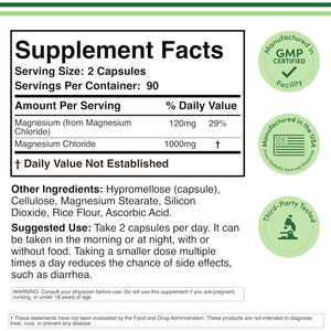 Magnesium Chloride (Cloruro De Magnesio) - 180 Capsules, 1,000Mg per Serving, for Sleep, Constipation, Digestion, Bone Health, and Relaxation - Made and Tested in the USA by Double Wood Supplements…