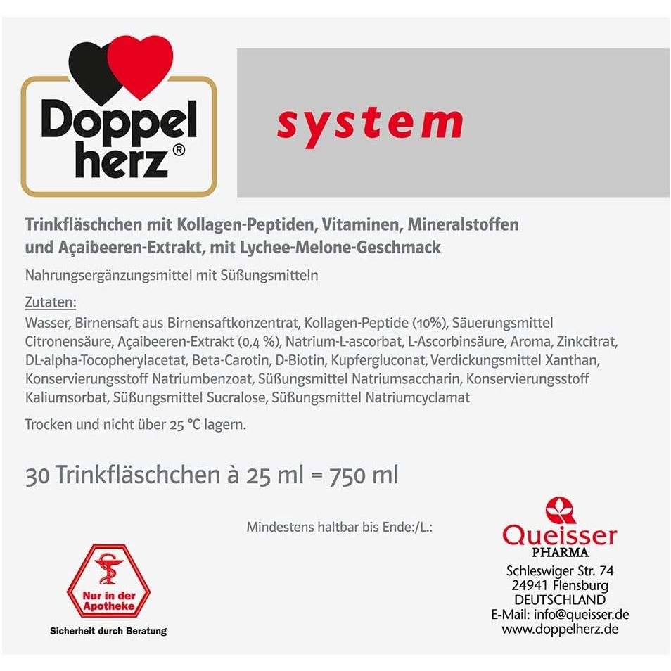 Doppelherz Collagen Beauty, 30 Drinking Bottles - with Collagen Peptides, Açai Extract, Biotin, Zinc - Anti-Wrinkles, Skin Health