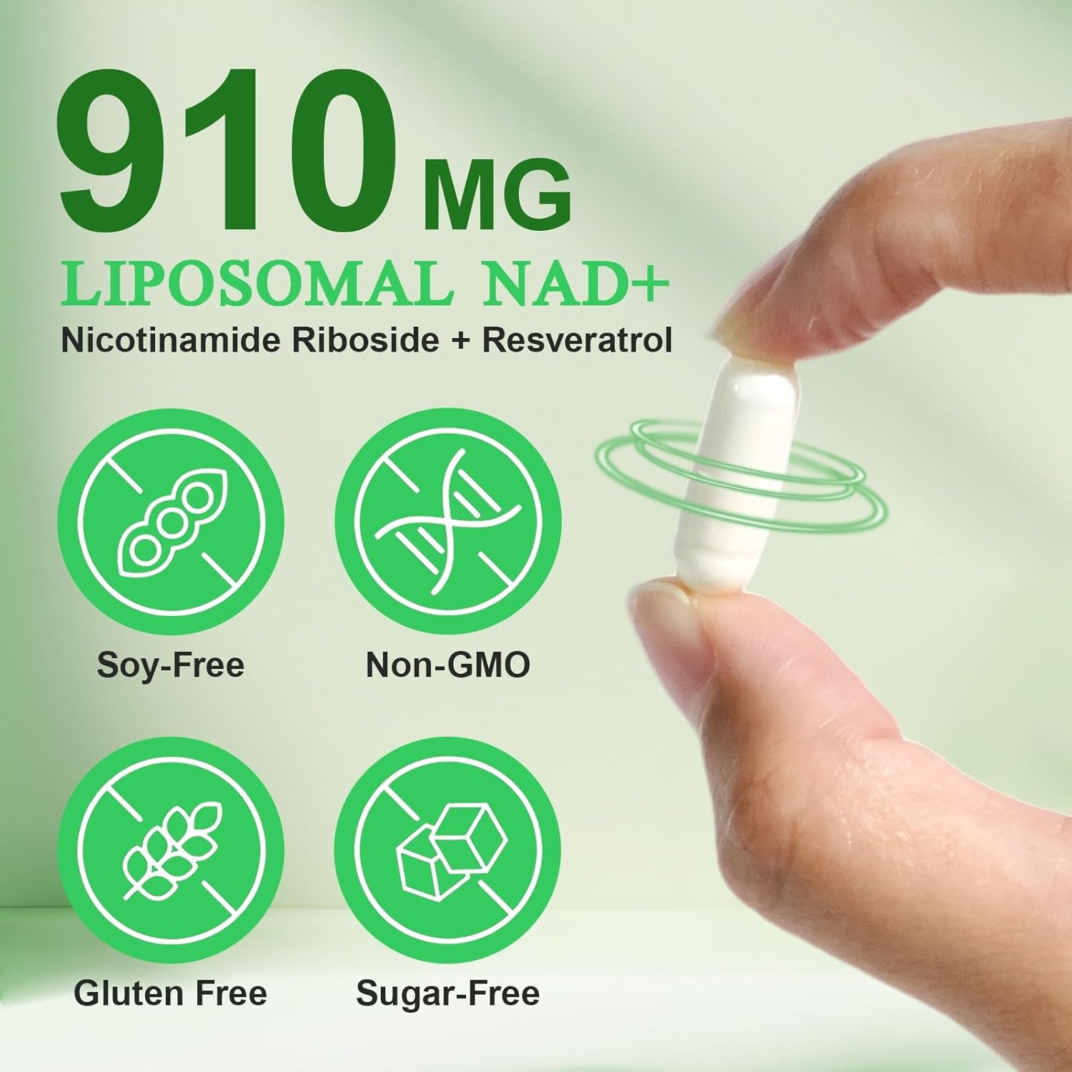 NAD+ Supplement 910Mg, Boost NAD+ Levels with Nicotinamide Riboside, Support Cellular Energy & Anti-Aging 120 Capsules