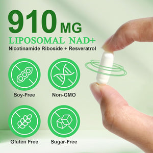 NAD+ Supplement 910Mg, Boost NAD+ Levels with Nicotinamide Riboside, Support Cellular Energy & Anti-Aging 120 Capsules