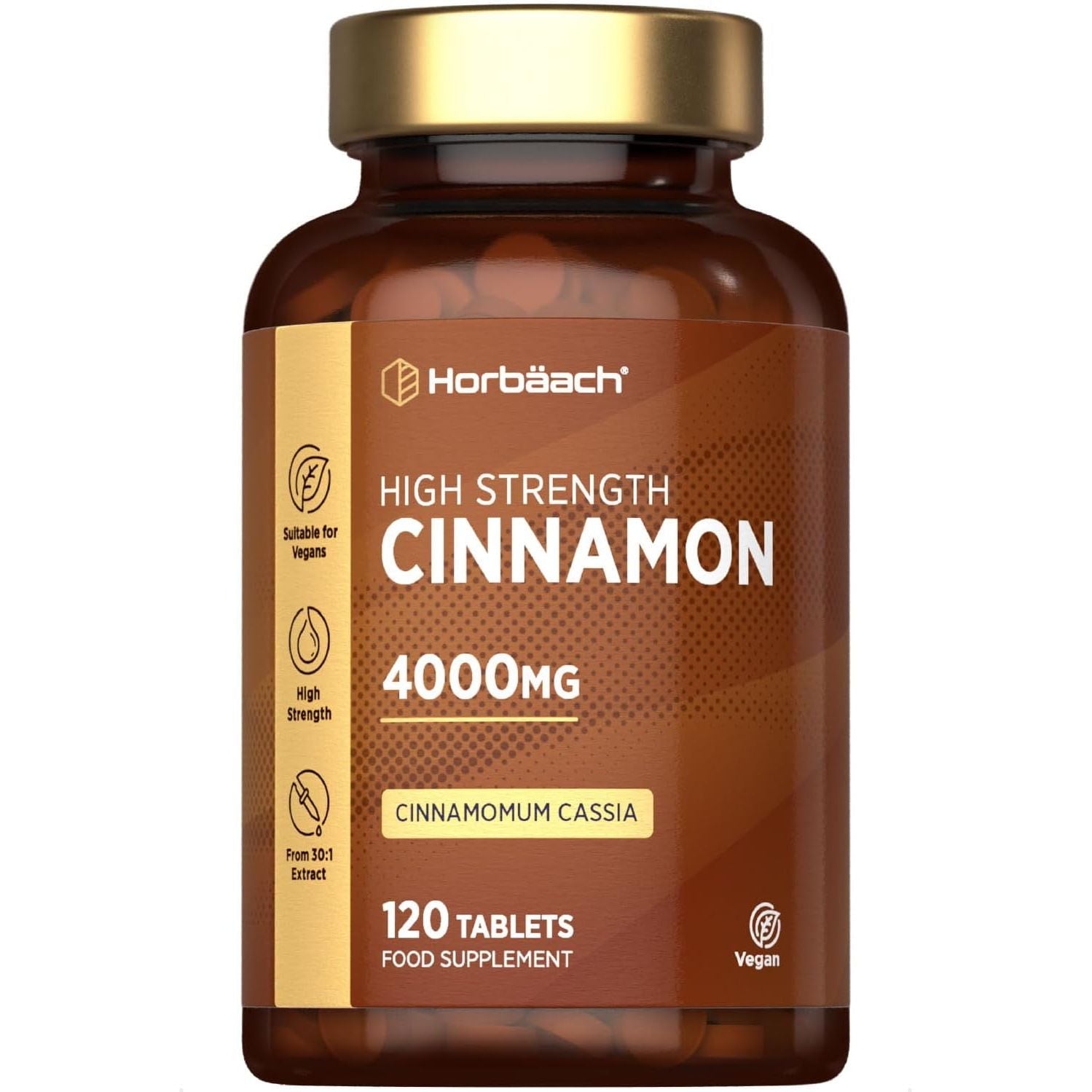 Cinnamon Tablets 4000Mg | Blood Sugar Control | High Strength Cinnamon Extract Supplement | 120 Vegan Tablets | by Horbaach