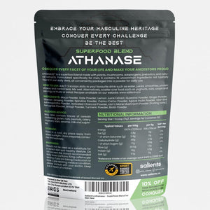 SALIENTS® ATHANASE® | Men'S Super Greens Powder | Superfood Powder Blend | Includes Maca Root, Guarana, Ashwagandha, Lions Mane, Shilajit, Fenugreek & More | 250G & 50 Servings | UK
