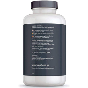 Flaxseed Oil Capsules Vegan Omega 3 6 9, 2000Mg Serving, ALA, LA and Oleic Acid, 180 1000Mg Softgels, Vegetarian Cold Pressed Flaxseed Oil, UK Made, by Transforme