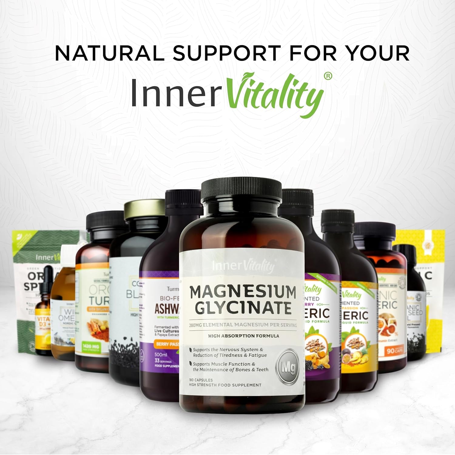 Magnesium Glycinate 180 Capsules (3 Month Supply) 280Mg Elemental Magnesium - High Strength Easy to Absorb Magnesium Supplement with No Additives by Inner Vitality