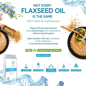 Flaxseed Oil Capsules 1000Mg – 90 Vegan Soft Gels - High in Omega 3, 6, 9 - Made with Only Cold Pressed, Hexane Free Organic Flax Seed - Manufactured in the UK