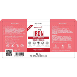 Iron Spray - Vitamin B12 - B6-75 Doses - Gentle on the Stomach - Less Side Effects - High Strength - Fast - Easy - Immunity - Combats Triedness and Fatigue - Sugar-Free