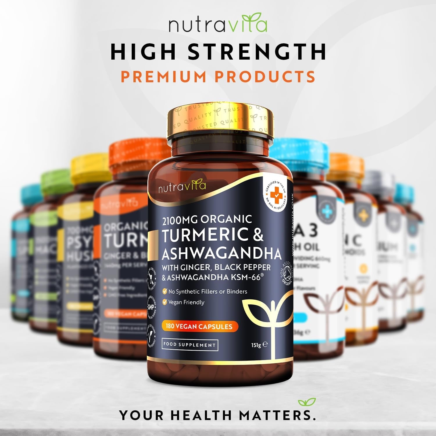 Nutravita Turmeric & Ashwagandha KSM-66 ® - 180 High Strength Capsules with Ginger & Black Pepper - Organic Tumeric & Ashwagandha Supplement - Vegan & Gluten Free - UK Made