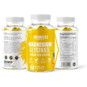 Novaflex Nutrition - Magnesium Glycinate Gummies 600Mg – High Absorption Magnesium with Calcium, Vitamin D & B6 – Pineapple Flavour, 60 Vegan Gummies – Supports Energy & Muscle Function