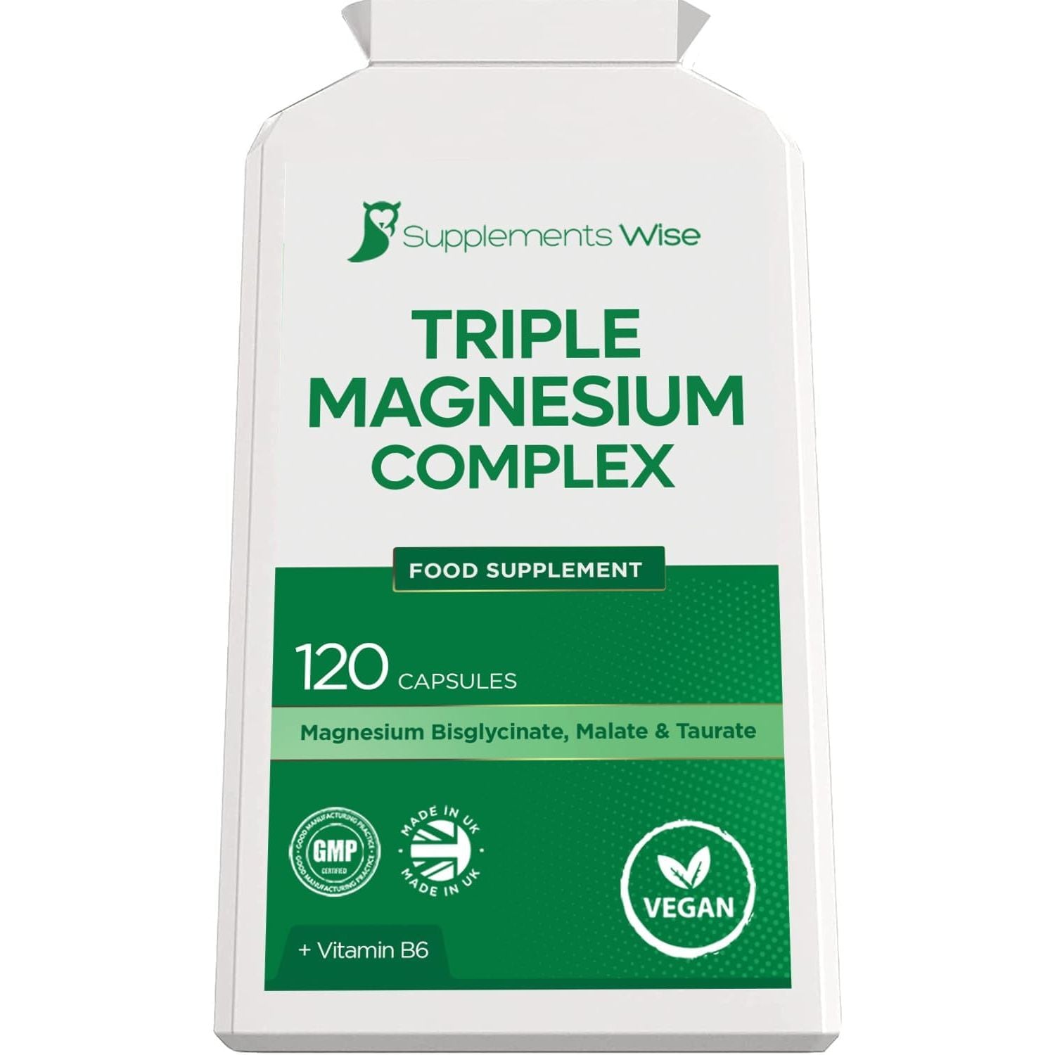 Triple Magnesium Complex - 3 in 1 Blend - Bisglycinate, Malate and Taurate with Vitamin B6 - Magnesium Complex Supplements Suitable for Women and Men - 120 High Strength Capsules