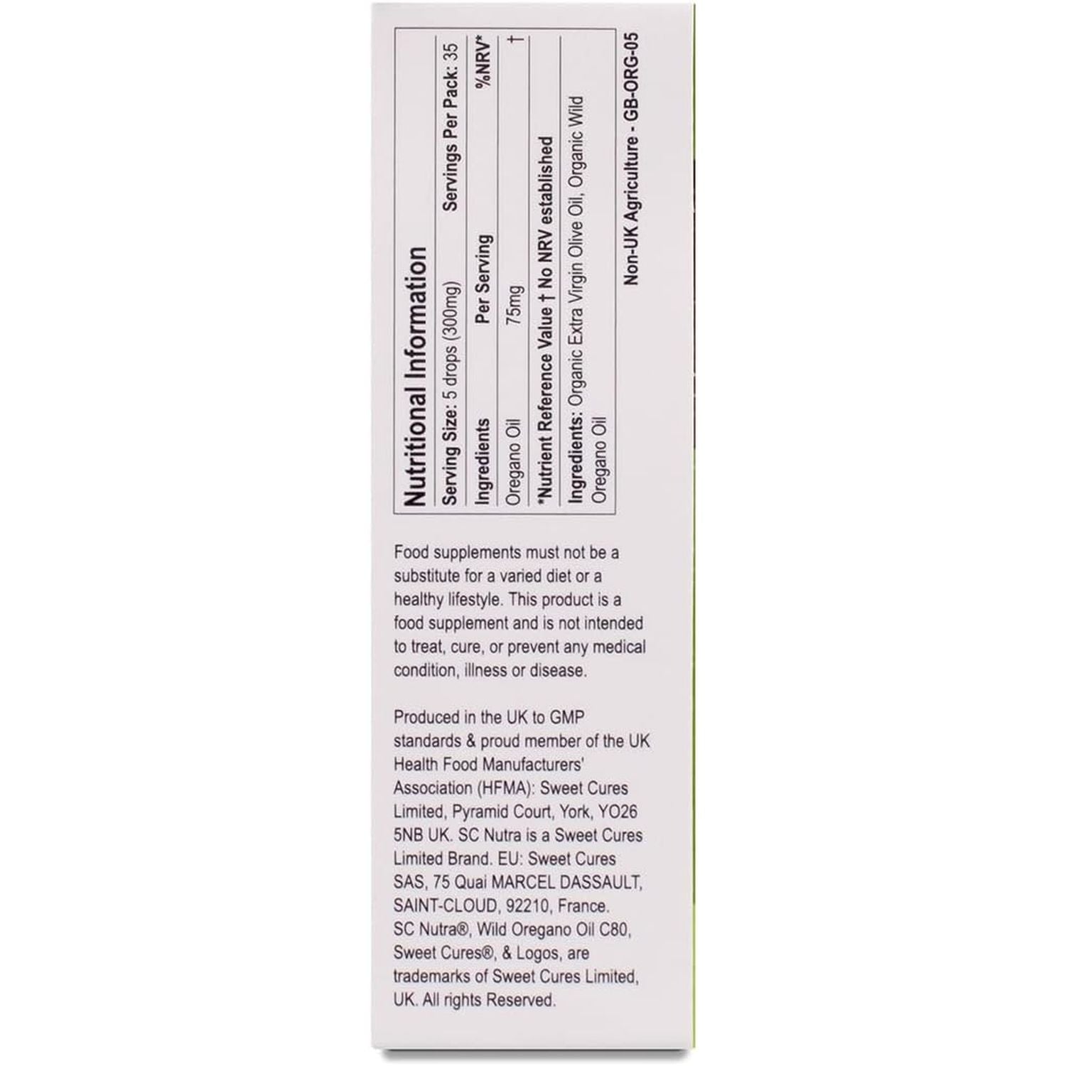 Organic Wild Oregano Oil C80 5Ml - 83%+ Carvacrol & Low Thymol Levels - Certified Organic by the Soil Association UK