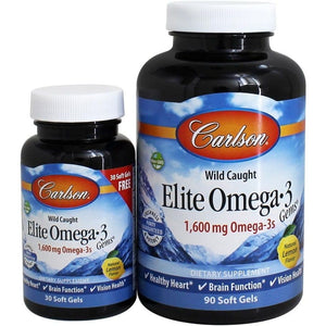 Carlson Labs Elite Omega-3 Gems, 1600Mg Natural Lemon - 90 + 30 Softgels