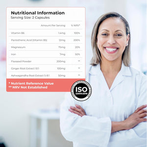 Health & Her Premenstrual Supplements for Women - with Ashwagandha, Flaxseed and Ginger Root - 1 Month Supply, 60 Capsules - Vegan & Gluten Free