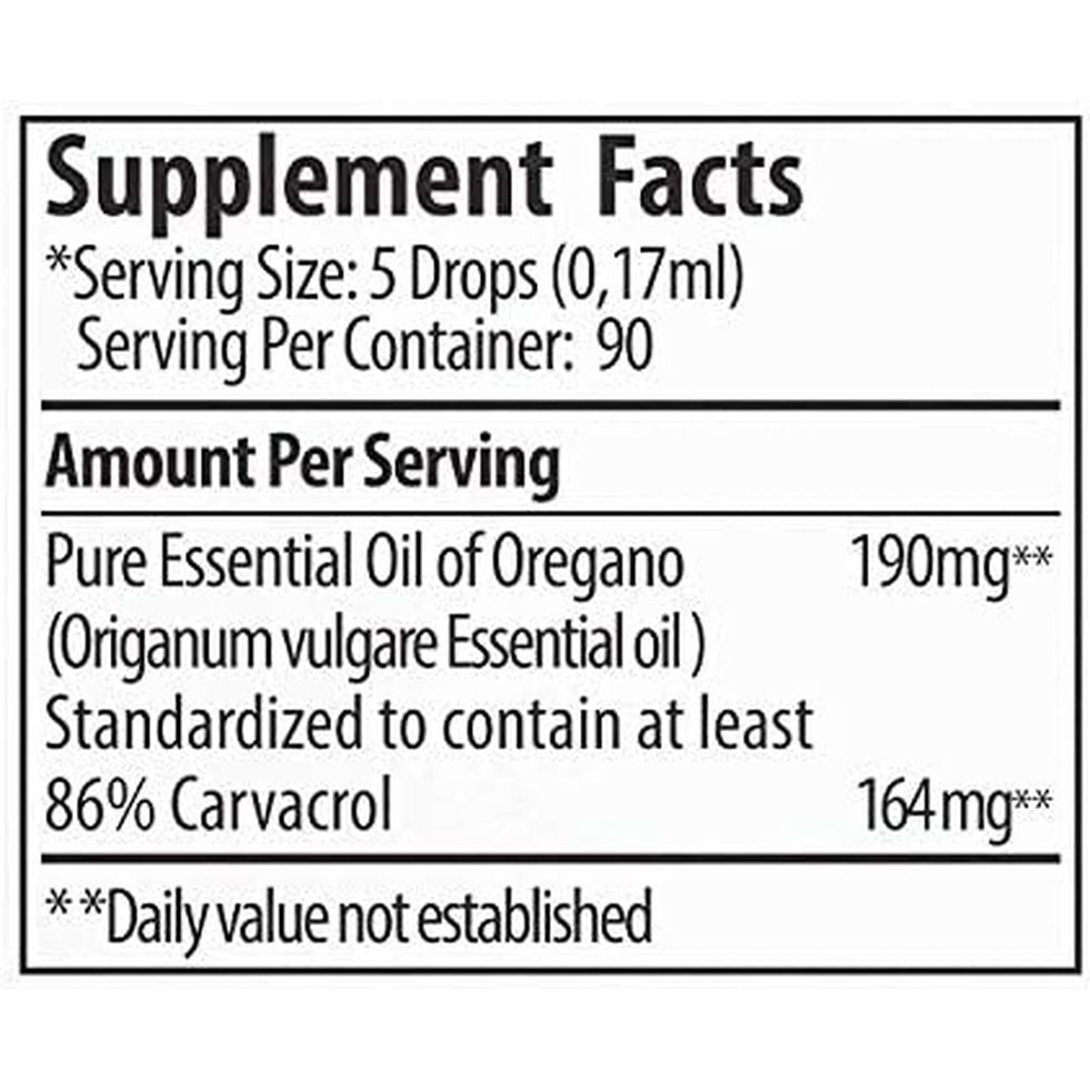 Zane Hellas 190 Mg Oregano Oil-164 Mg Carvacrol per Serving-4 Drops Daily. 100% Greek Undiluted Oil of Oregano. 86%-90% Min Carvacrol. Probably the Best Oregano Oil in the World. 0.5 Fl. Oz.- 15Ml.