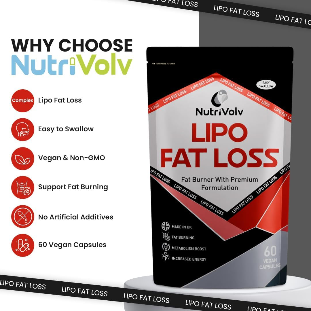 Nutrivolv Lipo Fat Loss Capsules | 60 Capsules | Maximum Strength Weight Loss Pills That Work Fast | Keto Shred Fat Burning Pills | Contains Cayenne, Green Tea, Acai Berry & Caffeine | Thermo Fat Burn