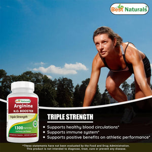 Best Naturals L-Arginine NO Booster Triple Strength 1300 Mg Serving 120 Veg Capsules (120 Count (Pack of 1))