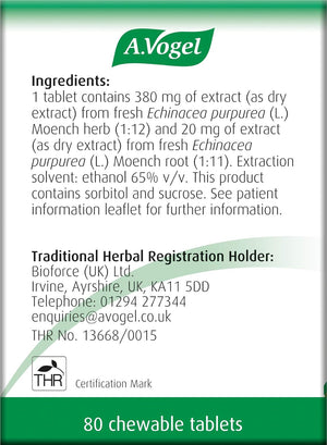 A.Vogel Echinaforce Chewable Cold & Flu Tablets | Relieve Cold & Flu Symptoms | Extracts of Fresh Echinacea | 80 Tablets