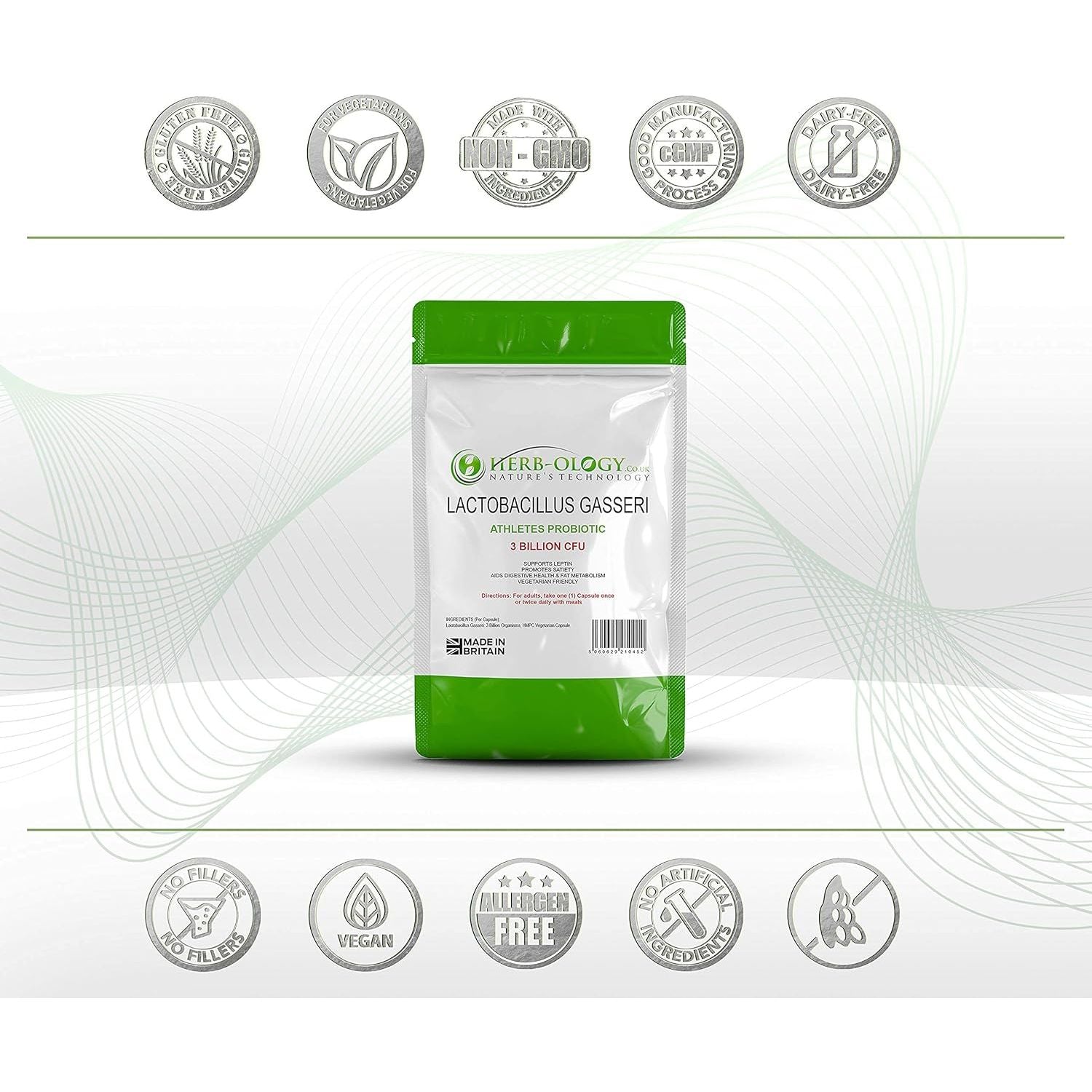 HB Lactobacillus Gasseri | 60 Lactobacillus Probiotic Capsules - High Strength 3 Billion CFU L-Gasseri Probiotic per Serving | Non-Gmo, Gluten & Allergen Free | Made in the UK