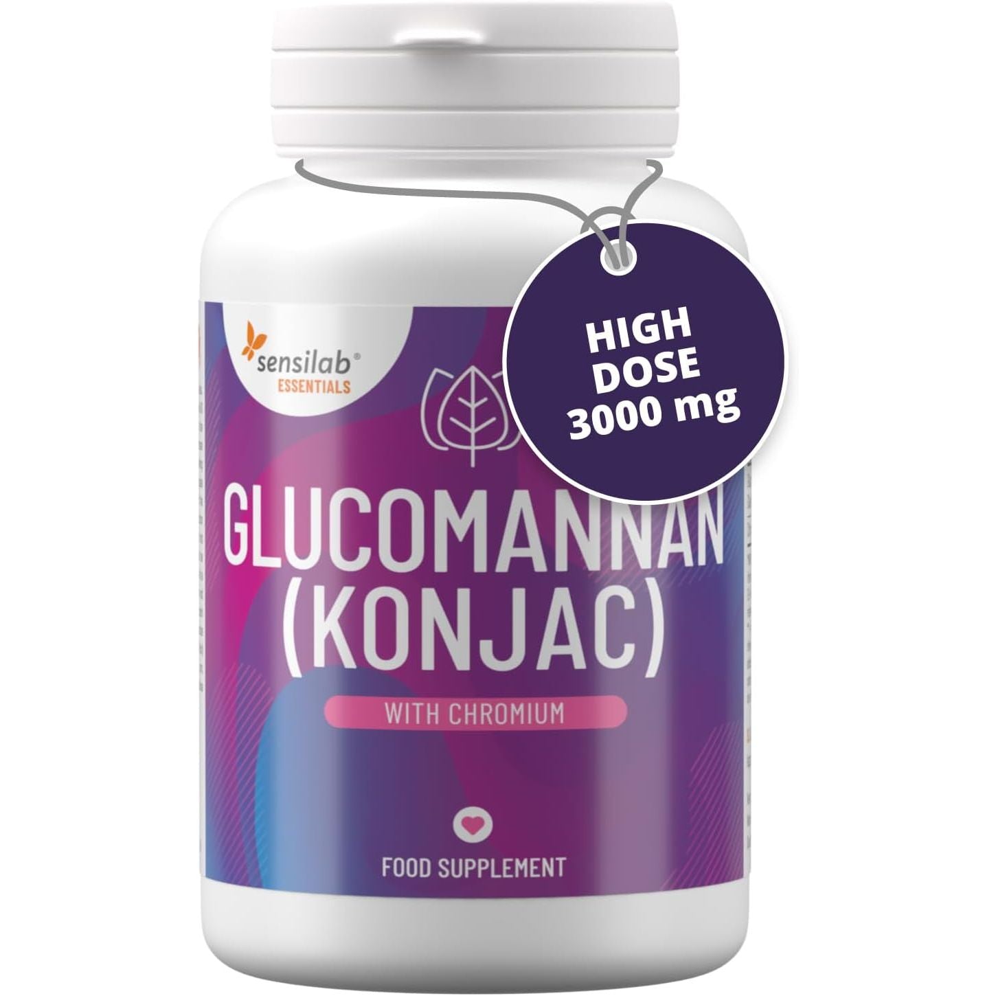Glucomannan (Konjac) 3000 Mg High Dose Capsules with Chromium, Vegan, Additives Free, Allergen Free, Non-Gmo, 180 Capsules by Sensilab Essentials