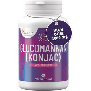 Glucomannan (Konjac) 3000 Mg High Dose Capsules with Chromium, Vegan, Additives Free, Allergen Free, Non-Gmo, 180 Capsules by Sensilab Essentials