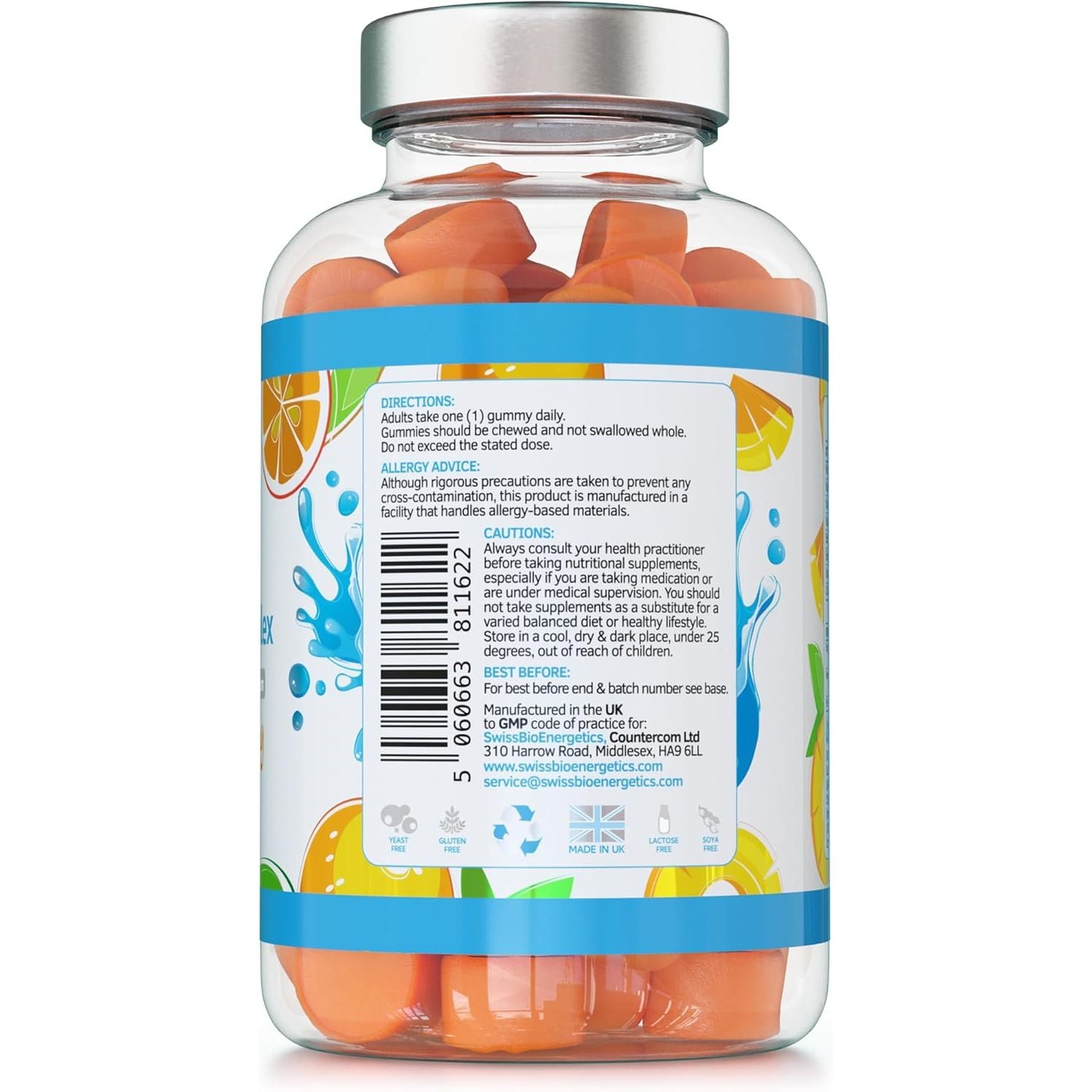 Collagen Complex - 90 Natural Orange Flavour Chewable Yummy Gummies - One a Day 500Mg Bovine Collagen, Biotin, Vitamin C, Selenium, Vits B6 and B12 – Healthy Skin and Hair for Men and Women – UK Made