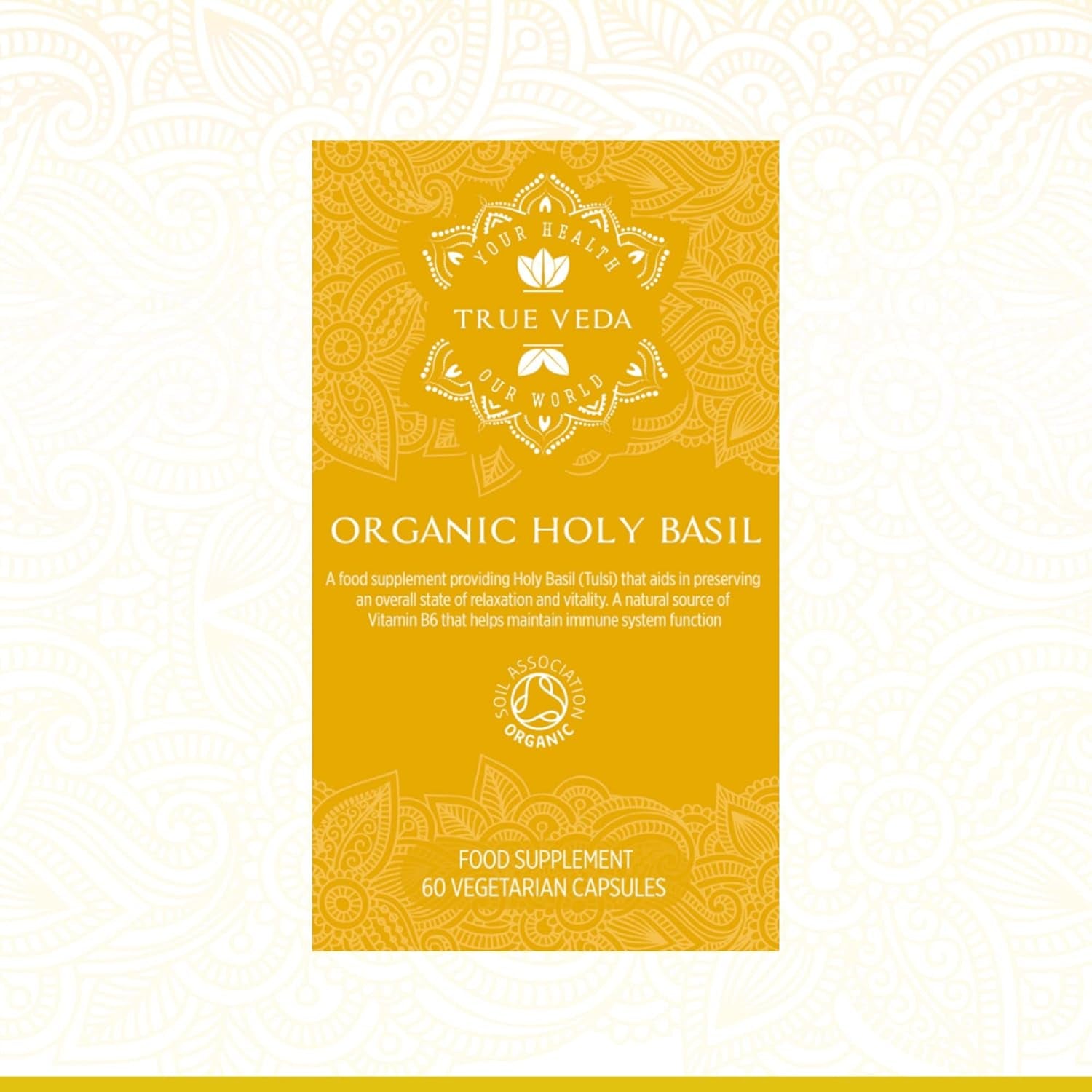 Holy Basil Capsules - Organic Vitamin B6 Capsules | Tulsi Capsules | Soil Association Certified Organic Holy Basil Extract 15:1 | High Strength 2.5% Ursolic Acid | 60 Easy Swallow Tulsi Powder Pills