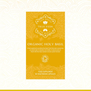 Holy Basil Capsules - Organic Vitamin B6 Capsules | Tulsi Capsules | Soil Association Certified Organic Holy Basil Extract 15:1 | High Strength 2.5% Ursolic Acid | 60 Easy Swallow Tulsi Powder Pills