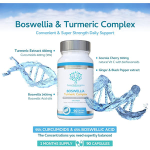 Boswellia & Turmeric Complex – 90 Capsules – Super High Strength Curcumin Containing Minimum 95% Curcumoids & 65% Boswellic Acid - UK Made