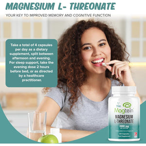 Vinco Magtein® Magnesium L-Threonate Supplement - 120 High Strength Magnesium L Threonate Capsules - 2000Mg Bioavailable Form of Magnesium per Serving - Non-Gmo & Gluten Free – Made in the UK