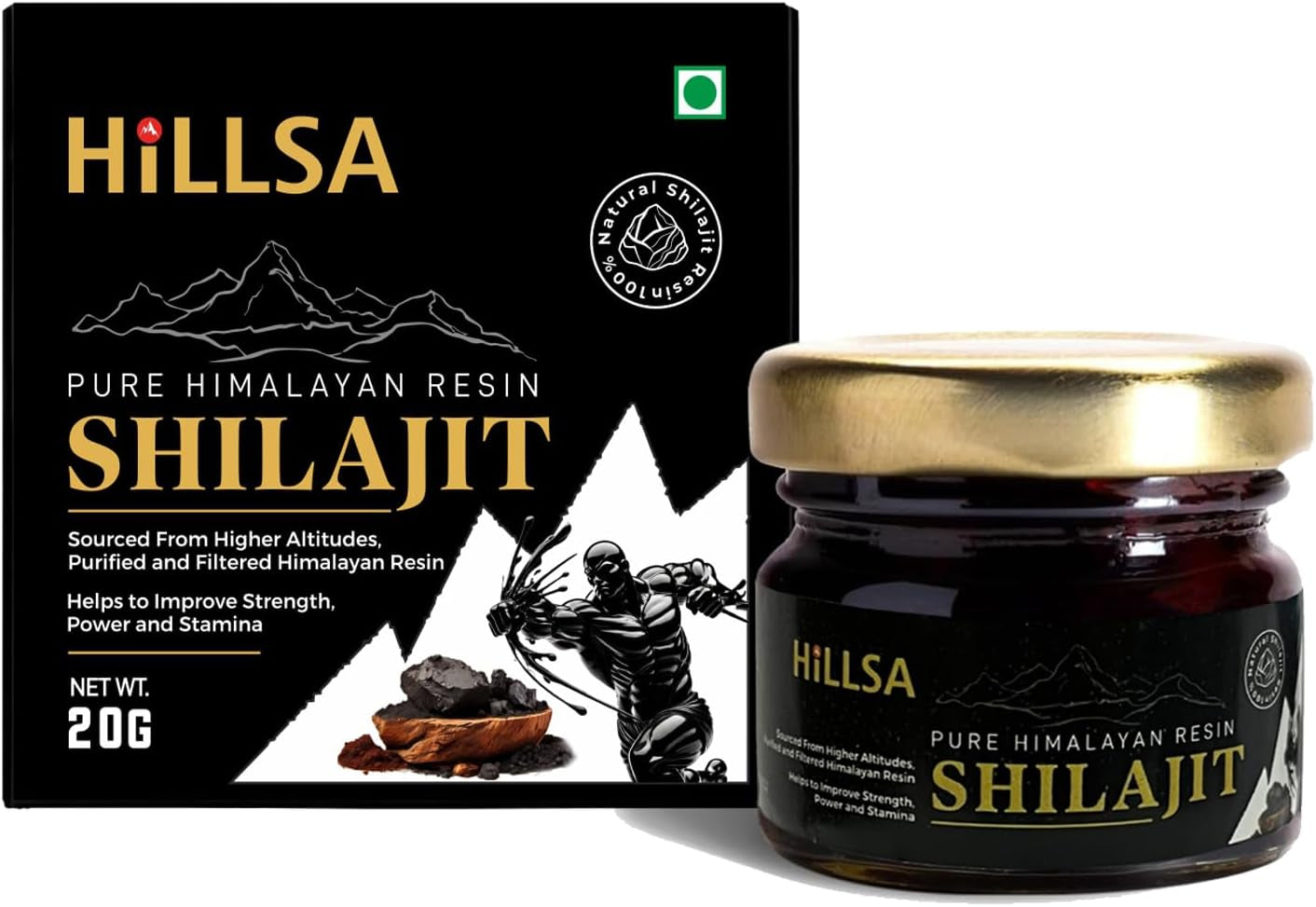 Hillsa Original 100% Natural Himalayan Pure Shilajit for Men & Women Tested with 85+ Trace Minerals & Rich Fulvic Acid 20Gm