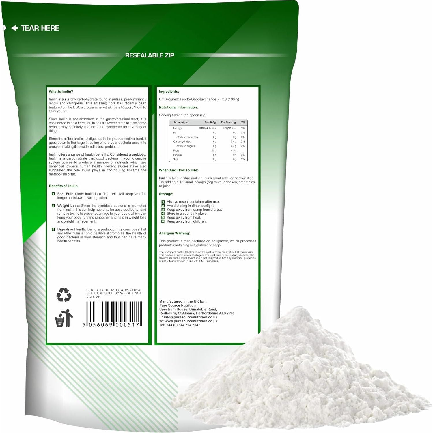 PSN Inulin Instant, Unflavoured, Pouch, 1Kg