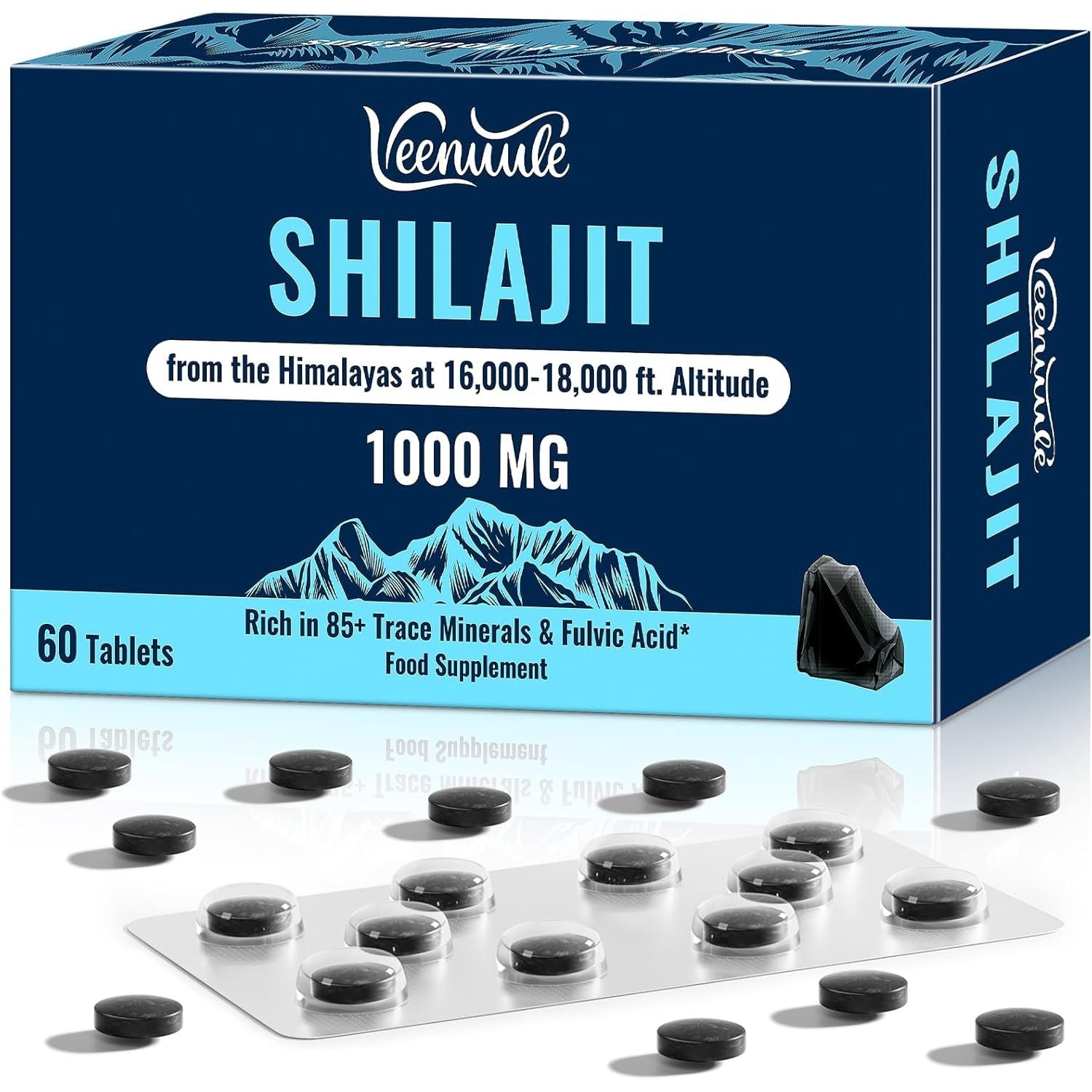 Shilajit Tablets 30,000 Mg, 100% Pure Himalayan Shilajit (1000 Mg per Serving), Rich in Fulvic Acid & 85+ Trace Minerals, Shilajit Resin Supplement for Energy & Immune Health (60 Tablets)