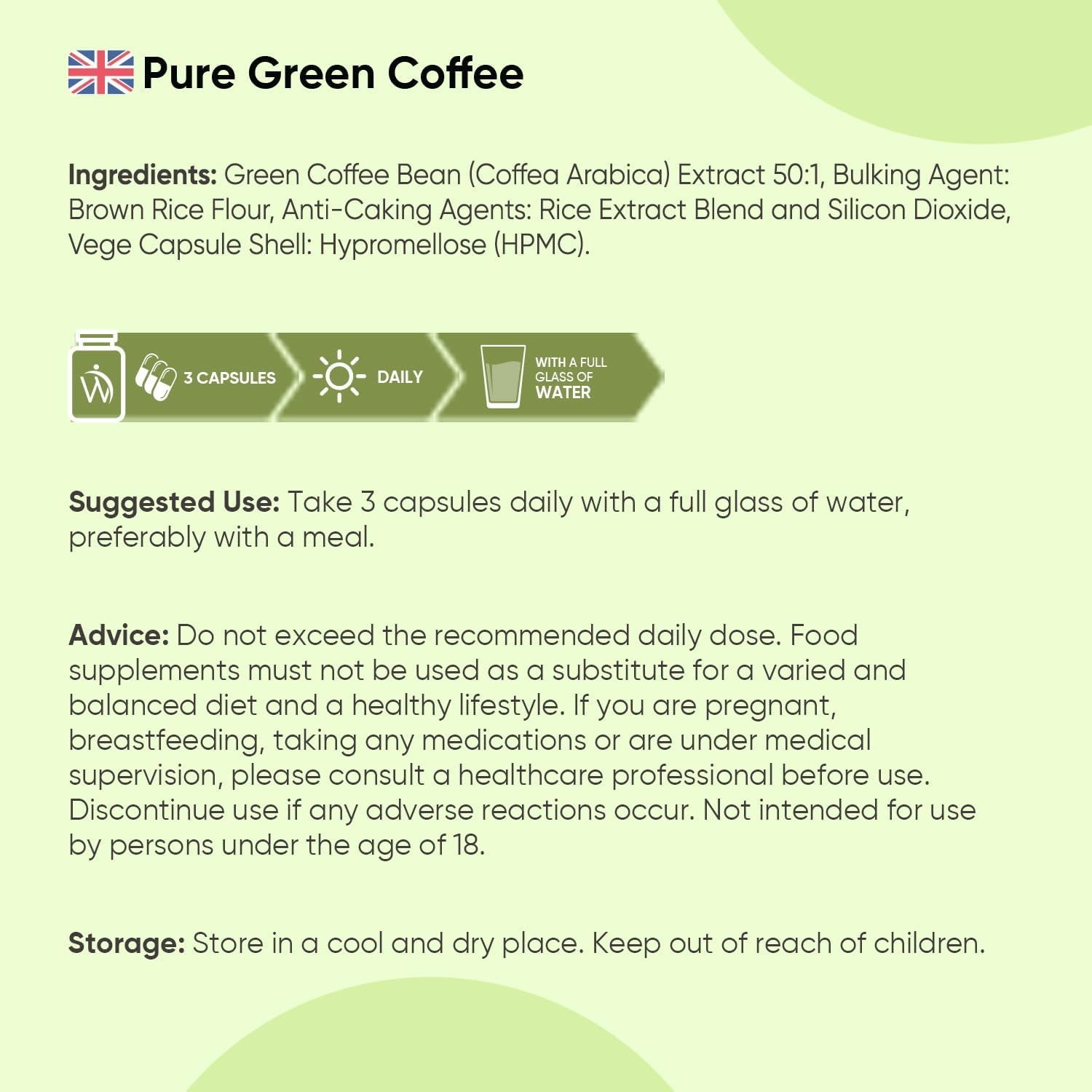 Pure Green Coffee Capsules | 21,000Mg per Serving | 90 Unroasted Green Coffee Capsules | Vegan | Natural Source of Chlorogenic Acid | Made in Britain