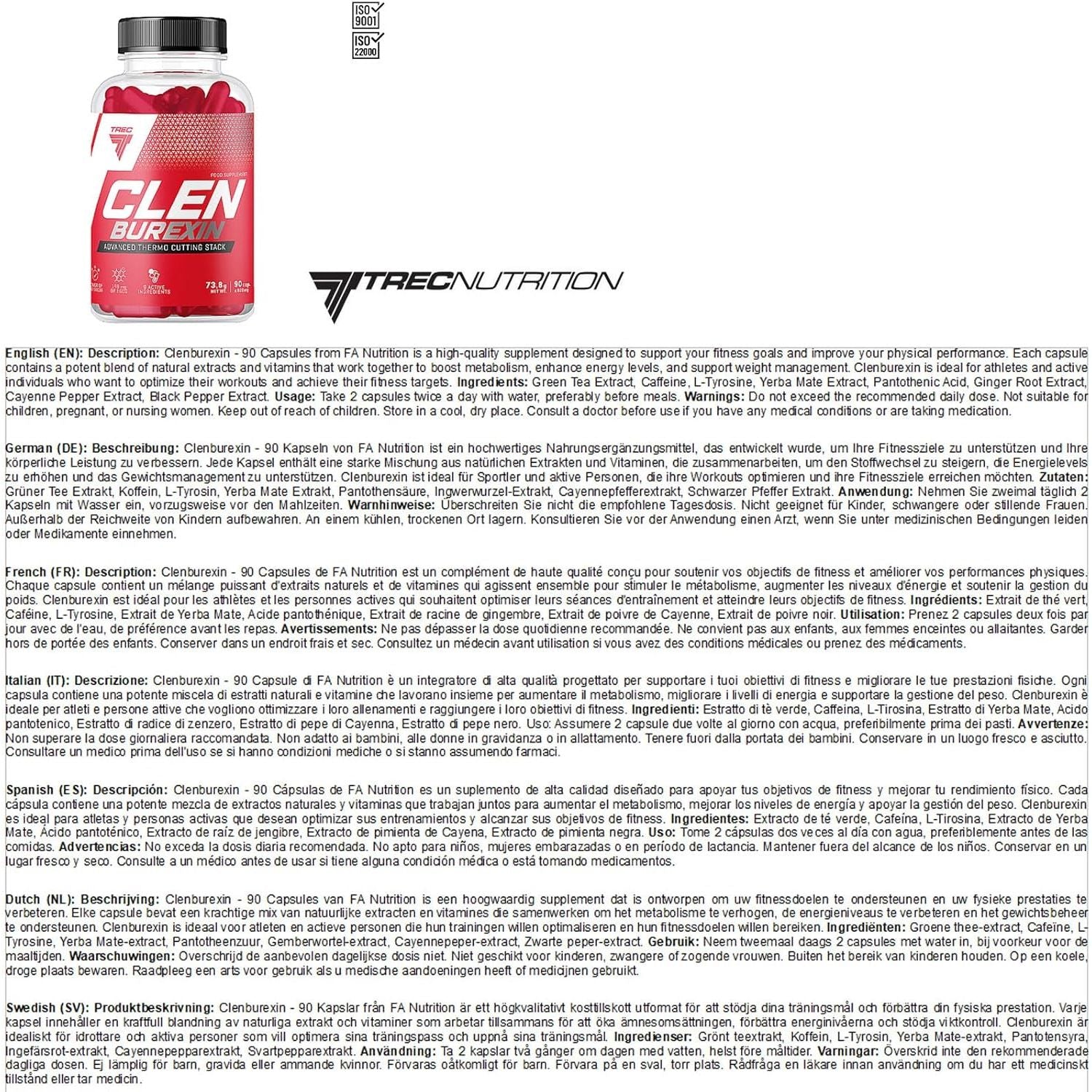 TREC Nutrition CLENBUREXIN - 90 Cap | Most Effective Thermogenic Fat Burner for Rapid Weight Loss, Appetite Suppression, and Energizing Boost | Powerful Formula for Body Definition