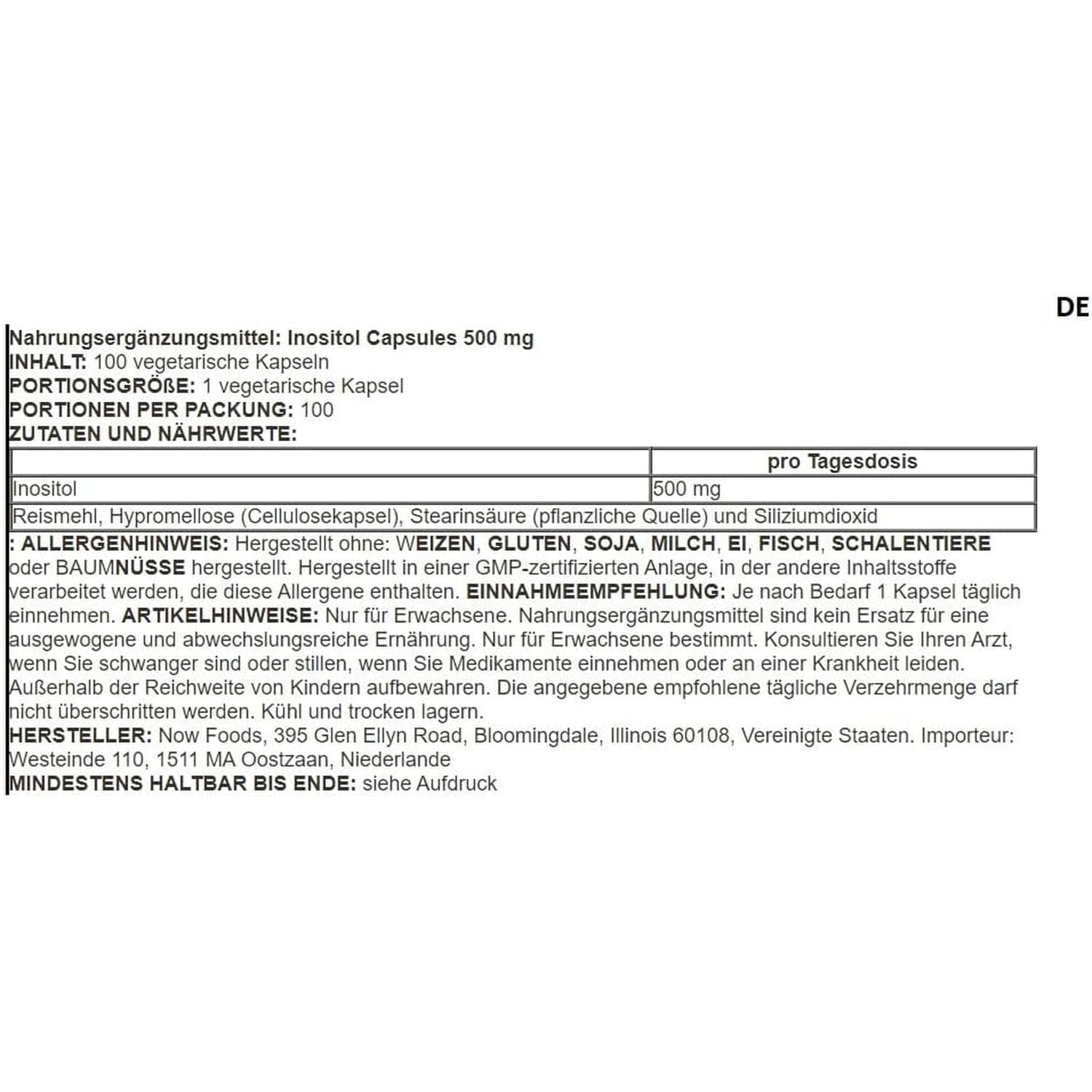 Now Foods – Inositol 500Mg | Supports Nervous System & Cellular Health – 100 Capsules