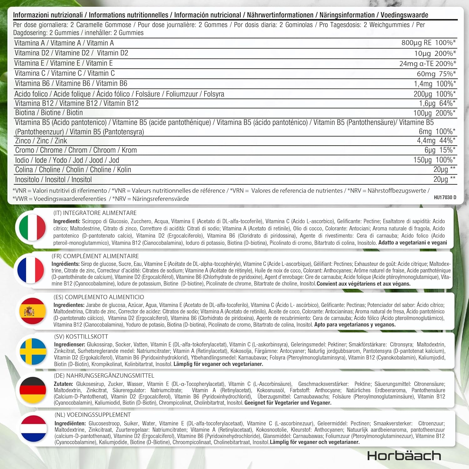 Multivitamin Gummies for Women and Men | 60 Count | Multi Vitamin Supplement for Adults | 14 Nutrient Complex with Vitamins A, B12, C, D, and Zinc | Strawberry Flavour | Vegan | by Horbaach