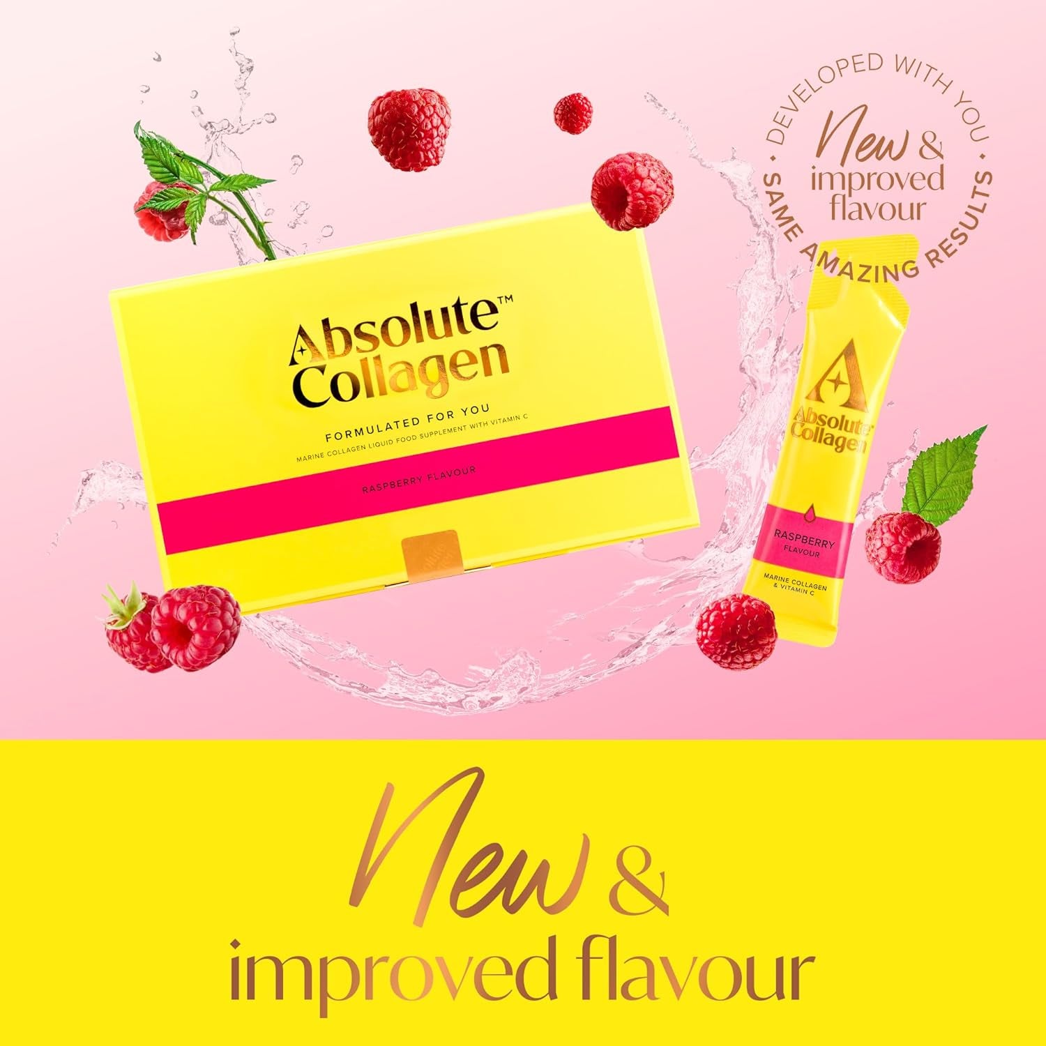 Absolute Collagen Marine Liquid Collagen Supplement for Women - 8000Mg Collagen in Each Sachet - New Raspberry Flavour - 14 Sachets per Box