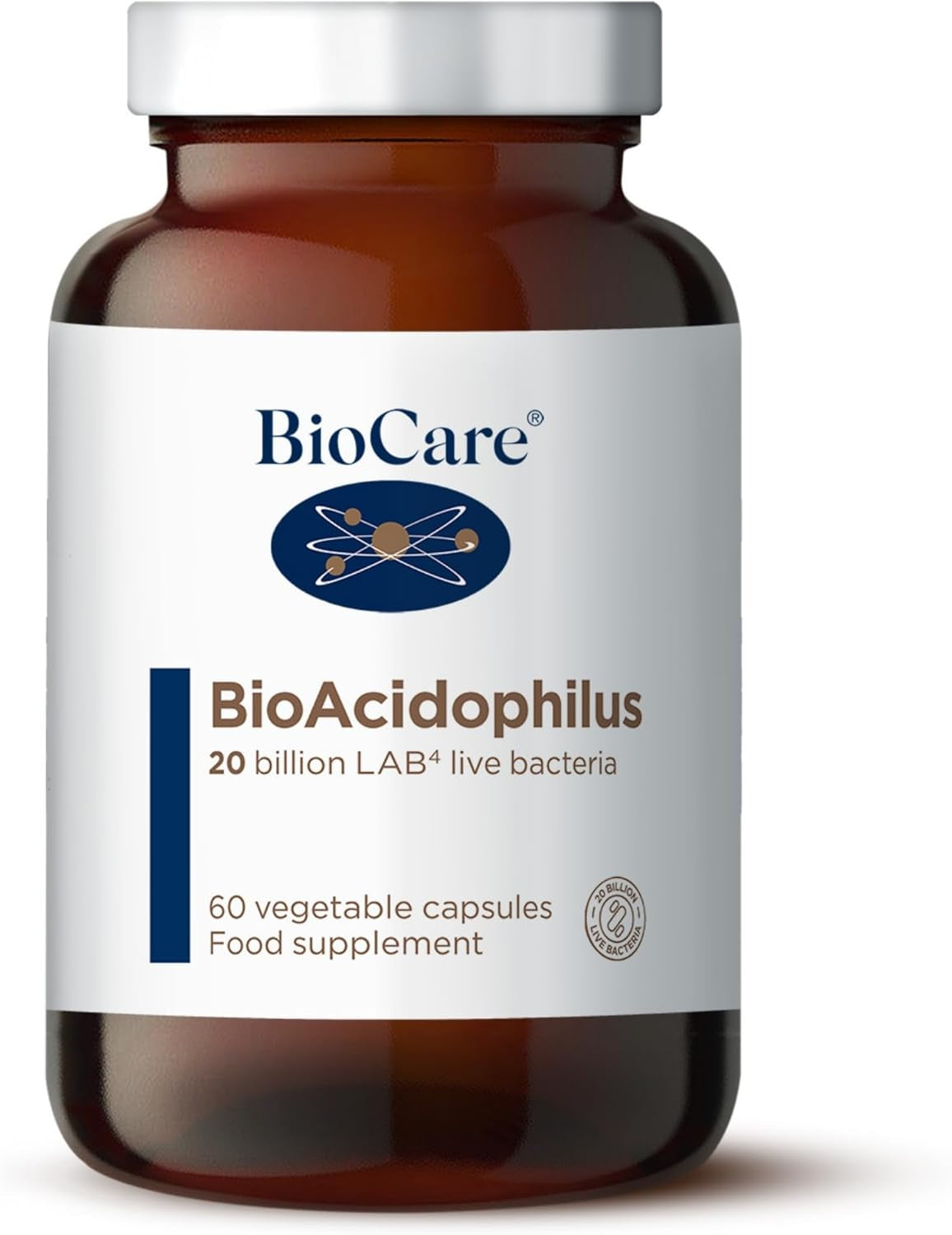 Biocare Bioacidophilus | 20 Billion LAB4 Live Bacteria | Food Supplement Suitable for Vegetarians and Vegans - 60 Capsules