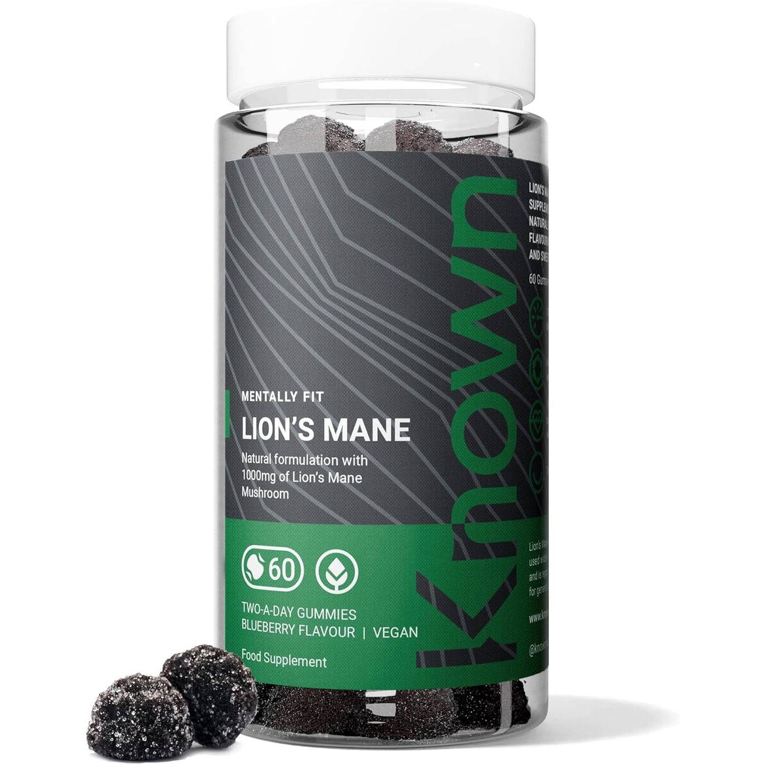 Known Delicious Lion'S Mane Gummies - 1000Mg Lion'S Mane Mushroom - Natural Blueberry Flavour - 60 Vegan Gummies, 1 Month Supply