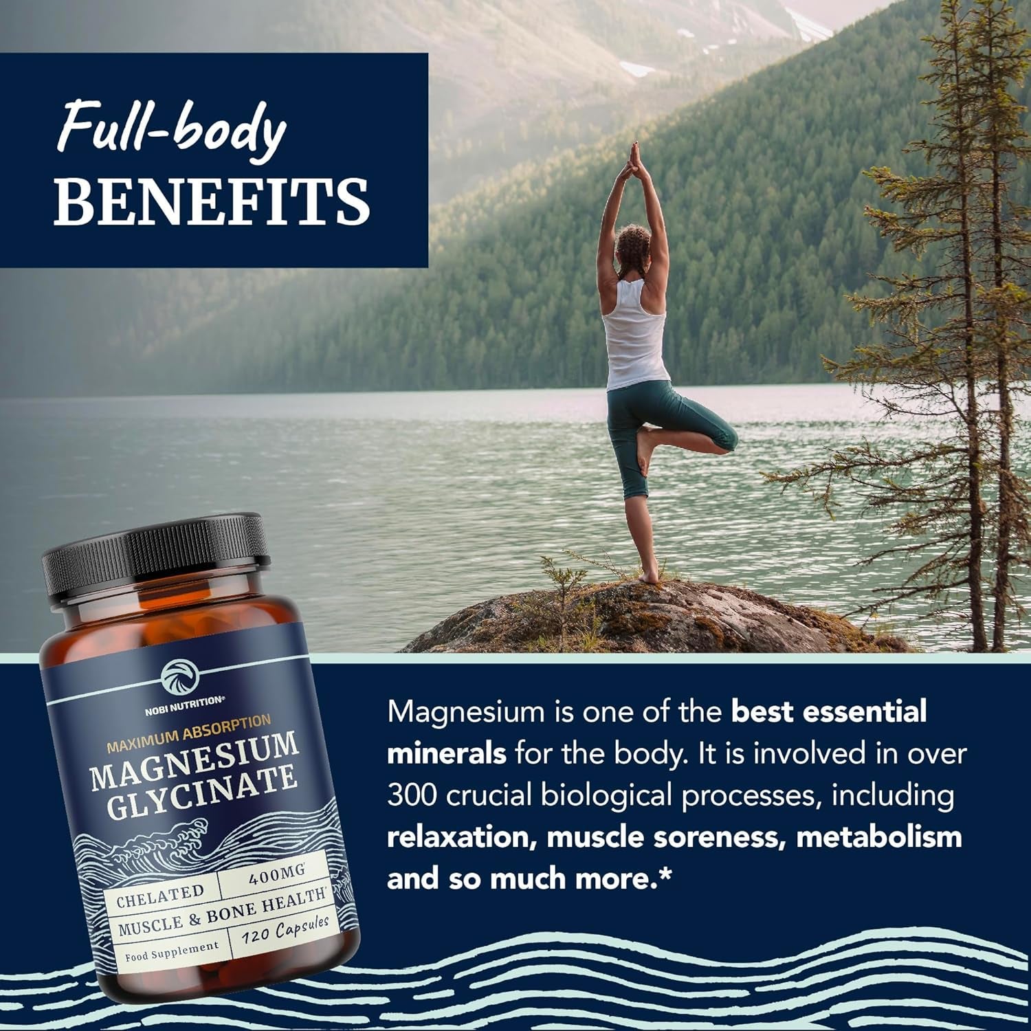 Magnesium Glycinate 400Mg | Chelated Bisglycinate for Muscle Relaxation, Bones, Heart, Nerve, Sleep & Calm Support for Women & Men | High Absorption Magnesium Chelate Supplement | 120 Capsules