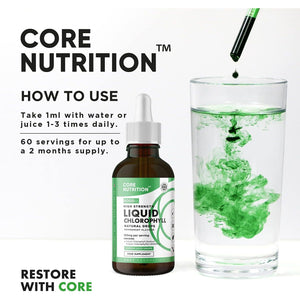 Liquid Chlorophyll Drops for Water - High Strength of 6000Mg per 60Ml Bottle at 4X Concentration - 2 Month Supply of Chlorophyll Liquid Drink - Made in UK by Core Nutrition